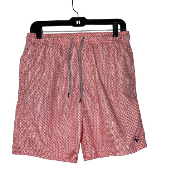 Ted Baker Swim Shorts Size 3 Red White Geometric Print Mesh Lined Beachwear - Picture 1 of 3